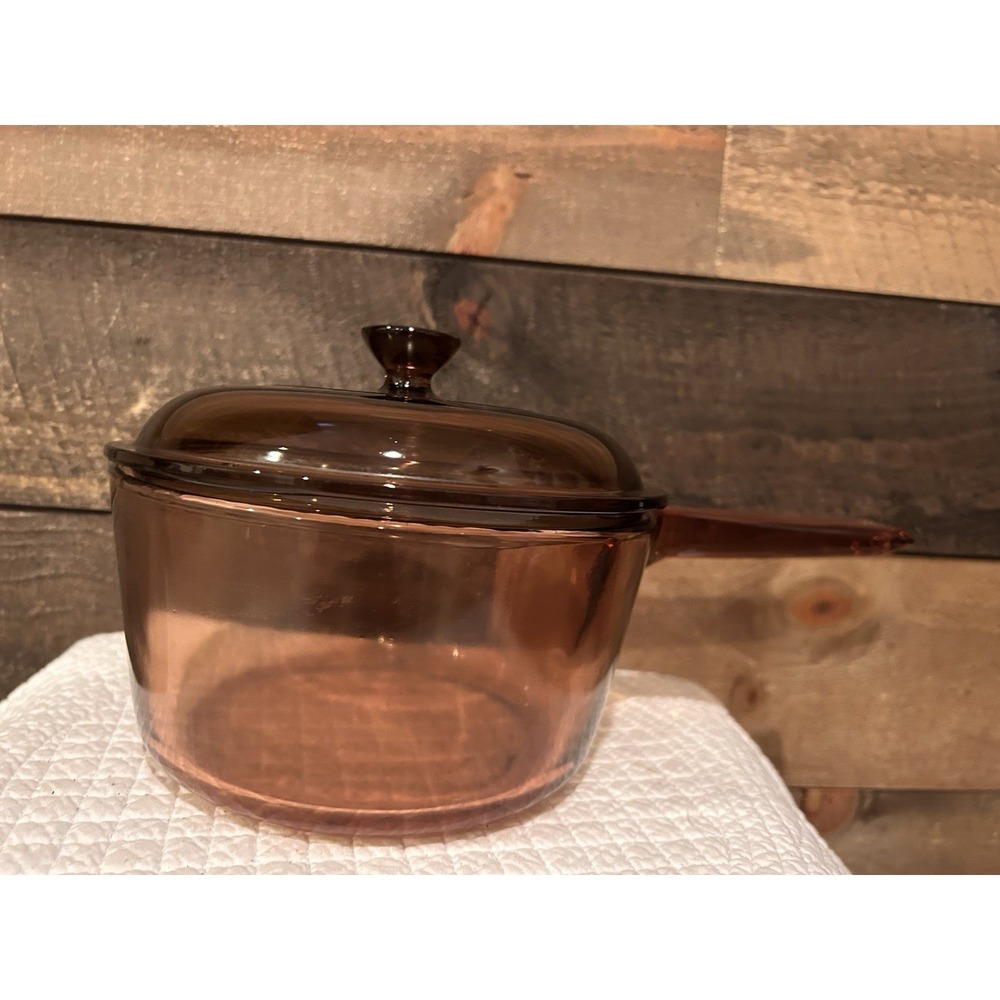 Visions Corning Amber Glass 1.5L Saucepan with Lid V-1.5-C V-15-C USA Vintage